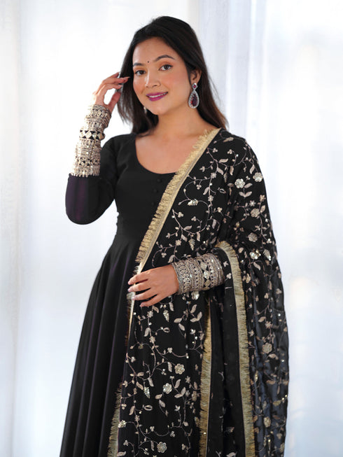Black Heavy Pure Soft Fox Georgette Anarkali Dress 191193 Salwar Kameez