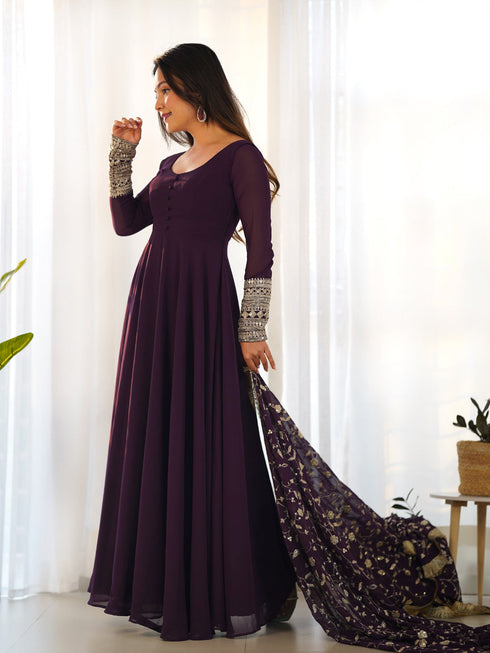 Purple Heavy Pure Soft Fox Georgette Anarkali Dress 191194 Closure View