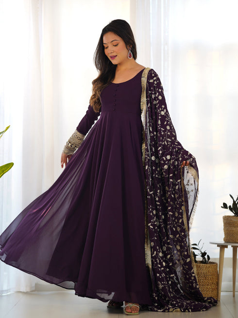 Purple Heavy Pure Soft Fox Georgette Anarkali Dress 191194