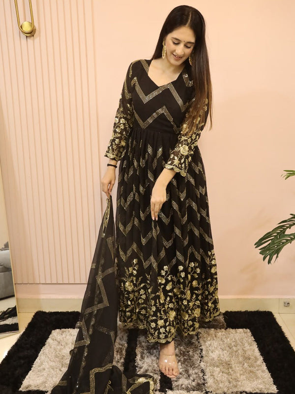 Black Fox Georgette Anarkali Dress 191204