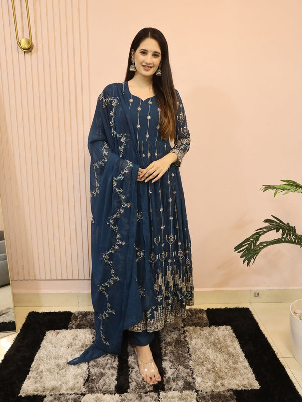 Navy Blue Fox Georgette Anarkali Dress 191205