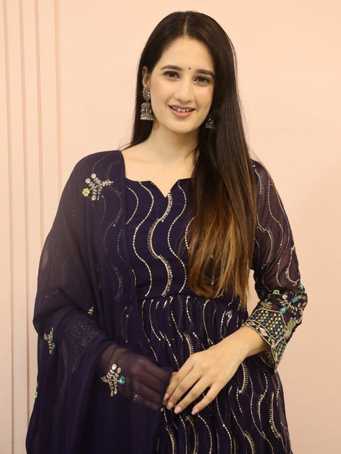 Purple Fox Georgette Anarkali Dress 191206 Closure View