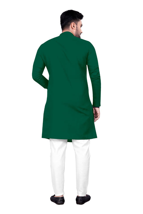 Dark Green Kurta Cotton Payjama Closure View