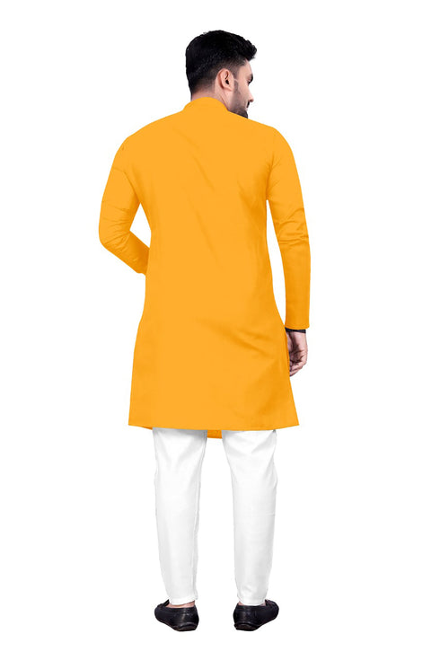 Yellow Kurta Cotton Payjama Closure View