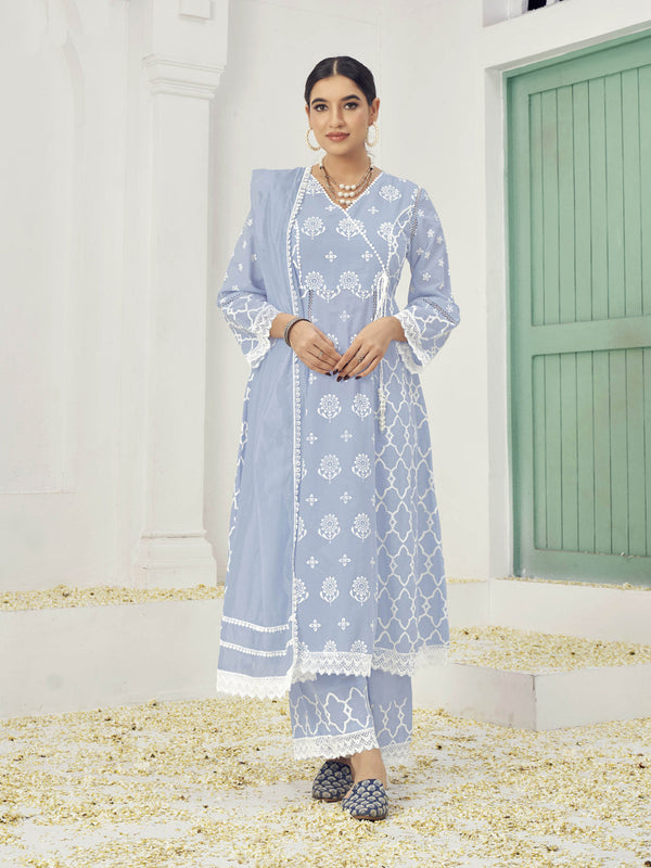 Light Bule Pure Cotton Palazzo Suit 191312