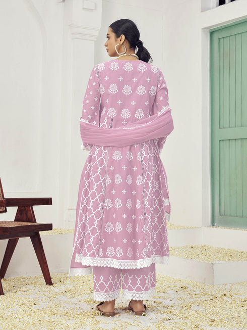 Light Pink Pure Cotton Palazzo Suit 191313 Back View