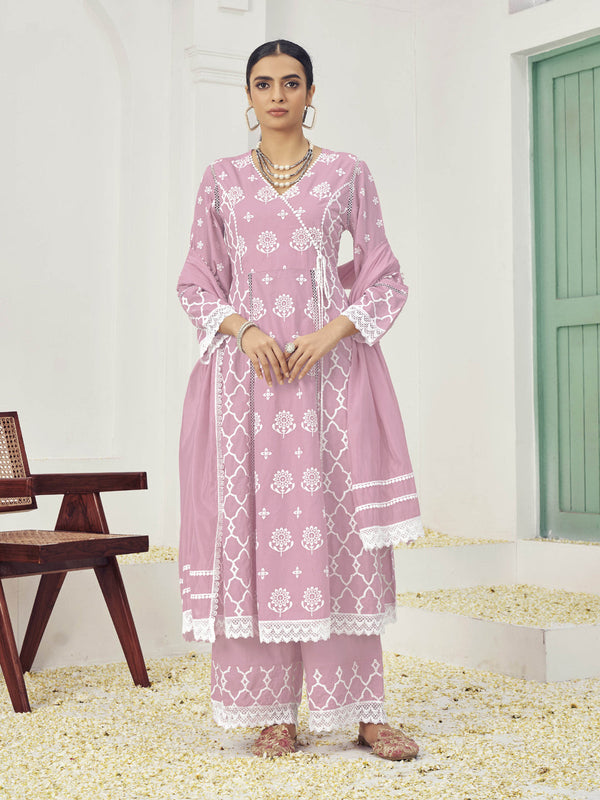Light Pink Pure Cotton Palazzo Suit 191313