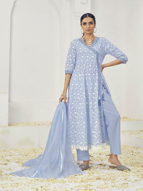 Light Bule Pure Cotton Palazzo Suit 191314
