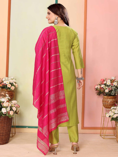 Parrot Green Art Silk Pant Suit 191325 Salwar Kameez