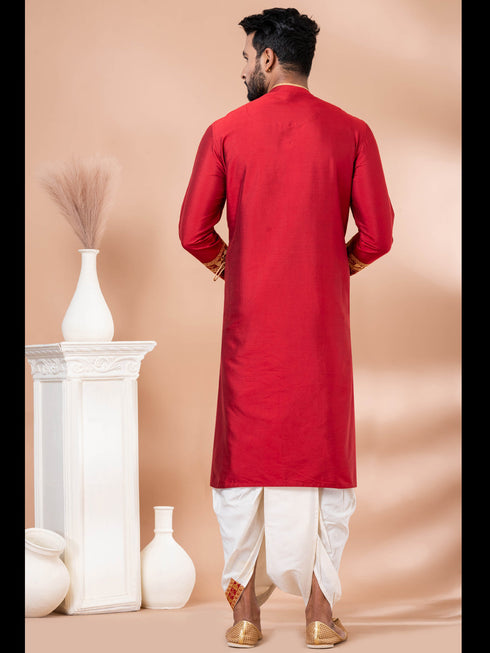 Red Kurta PS -Viscose Dhoti Closure View