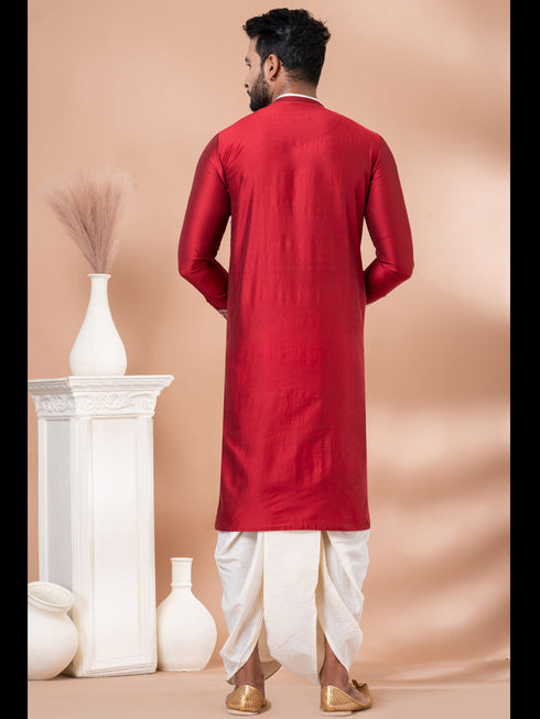 Red Kurta PS -Viscose Dhoti Closure View