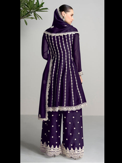 Purple Heavy Blooming Chinon Palazzo Suit 191478 Closure View