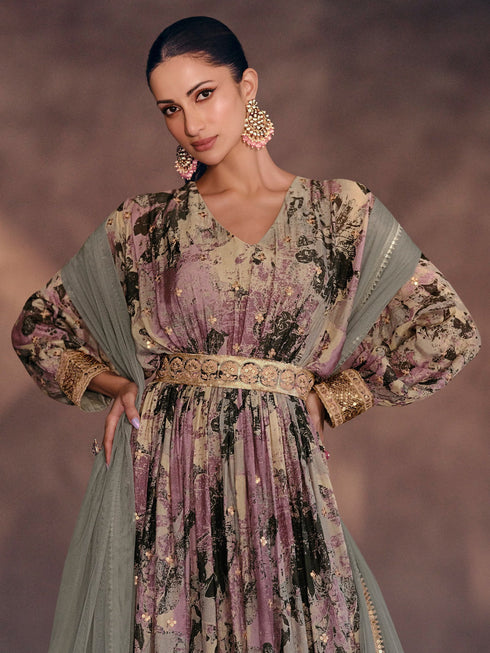 Multi Georgette Anarkali Dress 191484 Closure View