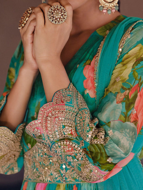 Multi Georgette Anarkali Dress 191486 Closure View