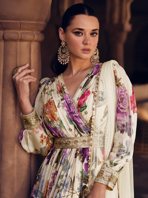 Multi Georgette Anarkali Dress 191488 Closure View