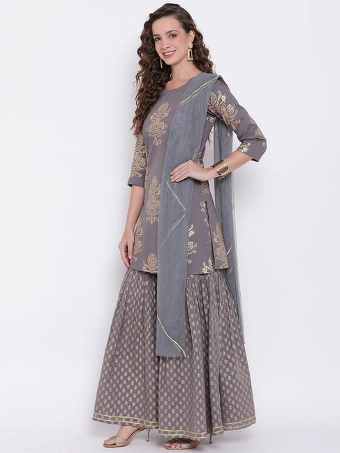 Grey Cotton Sharara Suit 191512 Closure View