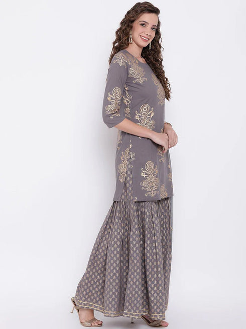 Grey Cotton Sharara Suit 191512 Back View