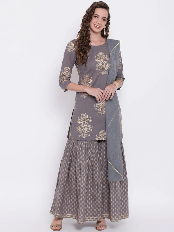 Grey Cotton Sharara Suit 191512