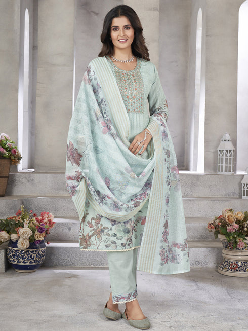 Pista Green Linen Cotton Pant Suit 191541 Closure View
