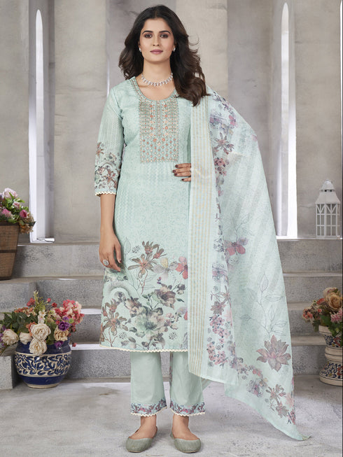 Pista Green Linen Cotton Pant Suit 191541