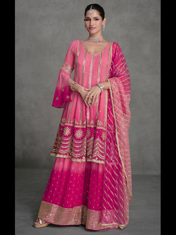 Rani Pink Heavy Real Georgette Sharara Suit 191689