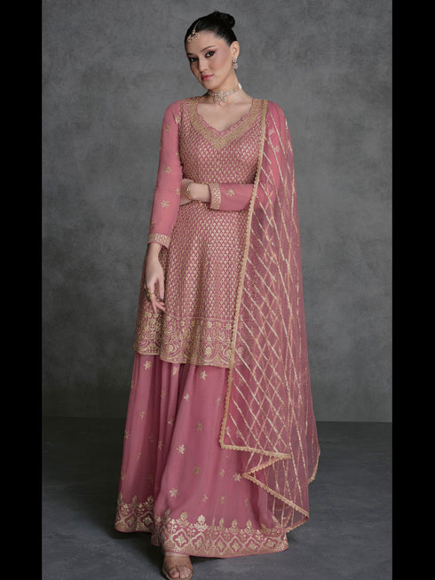 Baby Pink Heavy Real Georgette Sharara Suit 191691