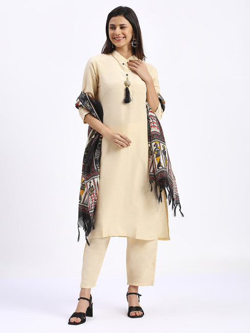 Cream Cotton Pant Suit 191701 Back View