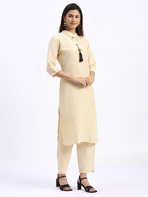 Cream Cotton Pant Suit 191701 Salwar Kameez