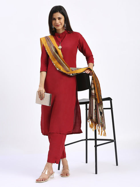 Red Cotton Pant Suit 191703