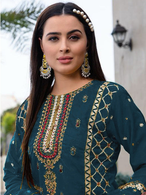 Peach Shimmer Organza Pant Suit 191707 Closure View