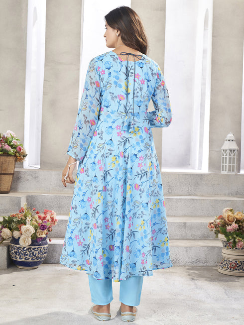 Sky Georgette Anarkali Dress 191737 Closure View