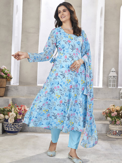 Sky Georgette Anarkali Dress 191737 Back View