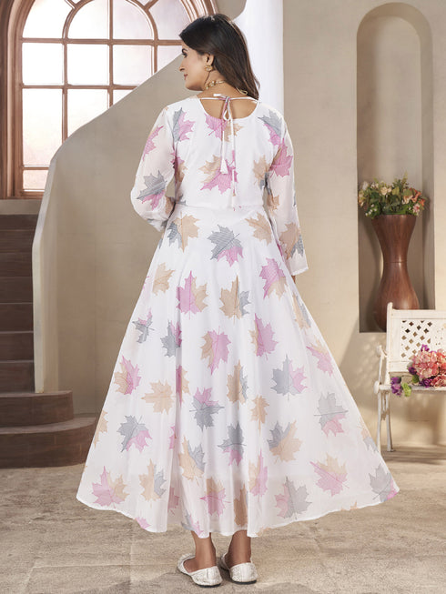 White Georgette Anarkali Dress 191738 Closure View