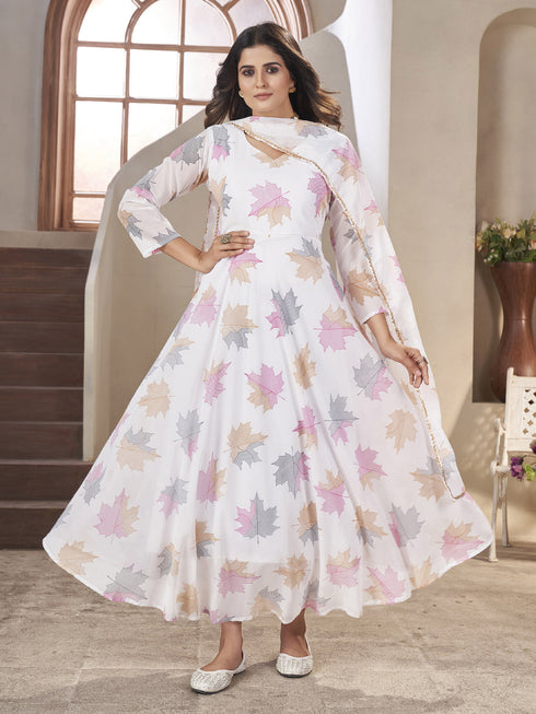 White Georgette Anarkali Dress 191738 Back View