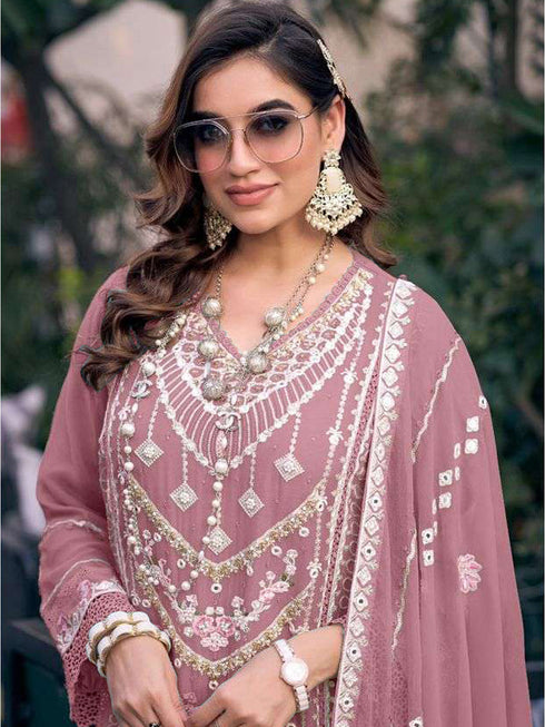 Mauve Heavy Fox Georgette Pant Suit 191740 Closure View