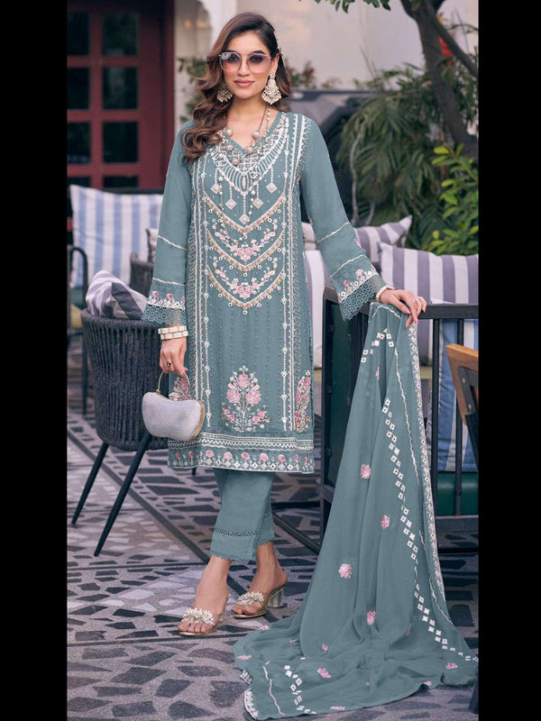 Light Teal Heavy Fox Georgette Pant Suit 191741