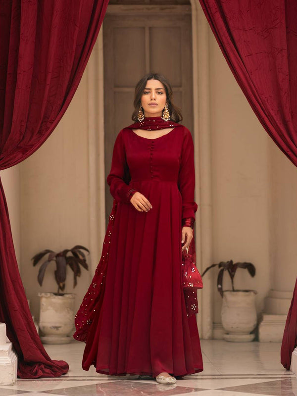 Maroon Roman Cotton Anarkali Dress 191755