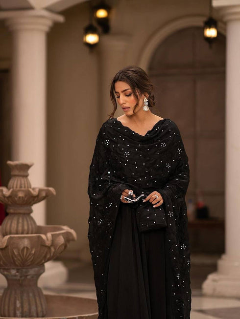 Black Roman Cotton Anarkali Dress 191756 Salwar Kameez