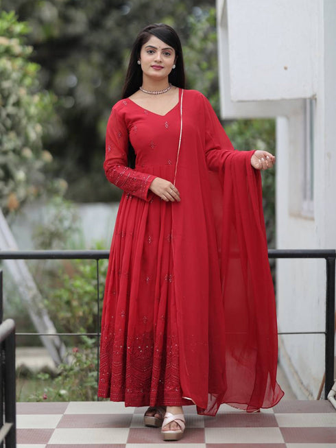 Maroon Georgette Anarkali Dress 191757