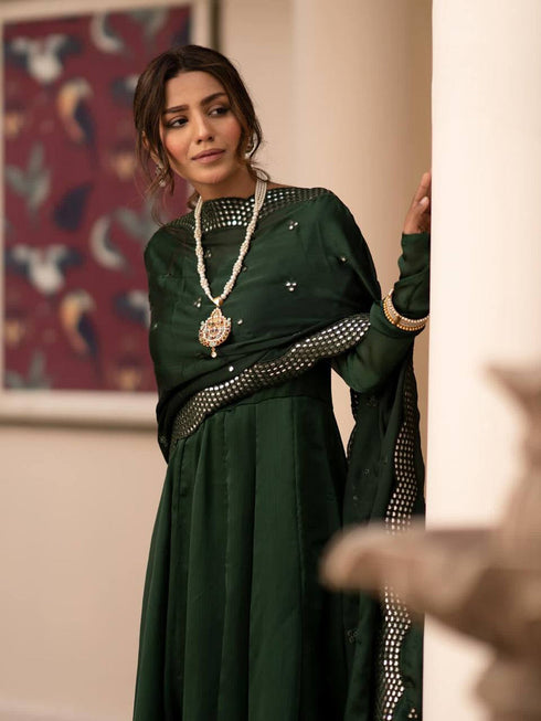 Dark Green Roman Cotton Anarkali Dress 191758 Salwar Kameez