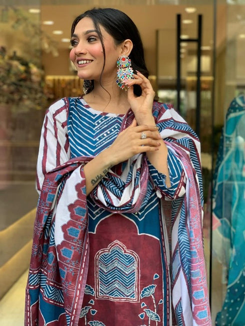 Multi Pure Muslin Pant Suit 191850 Back View