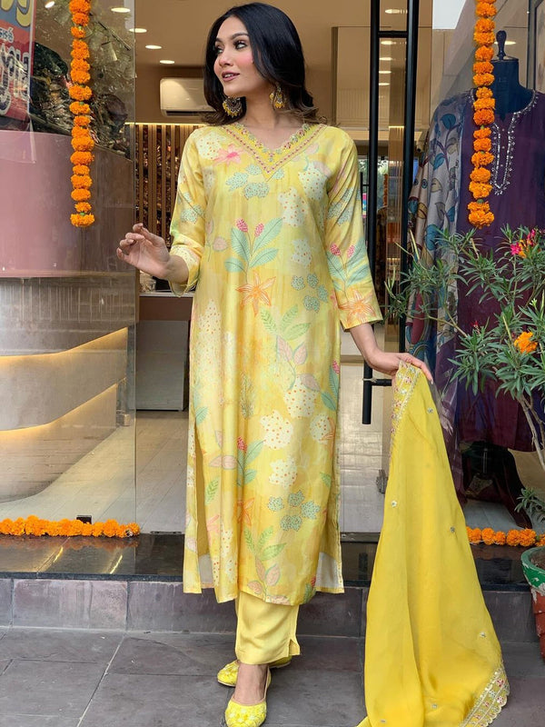 Yellow Pure Muslin Pant Suit 191851