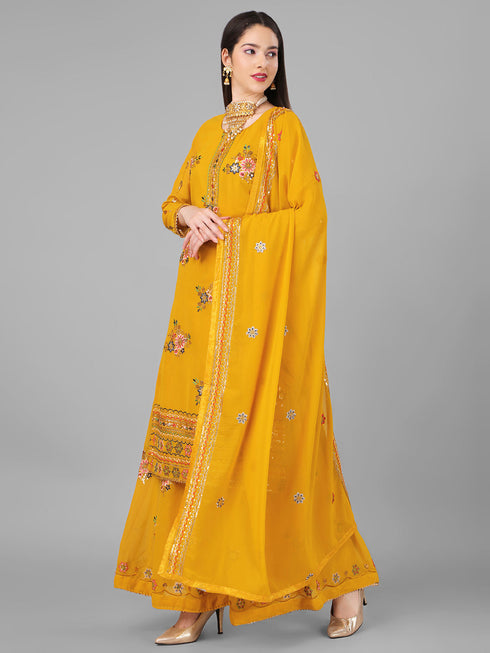 Yellow Heavy Georgette Sharara Suit 191852 Closure View