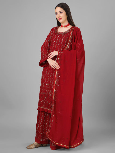 Maroon Heavy Georgette Sharara Suit 191853 Closure View