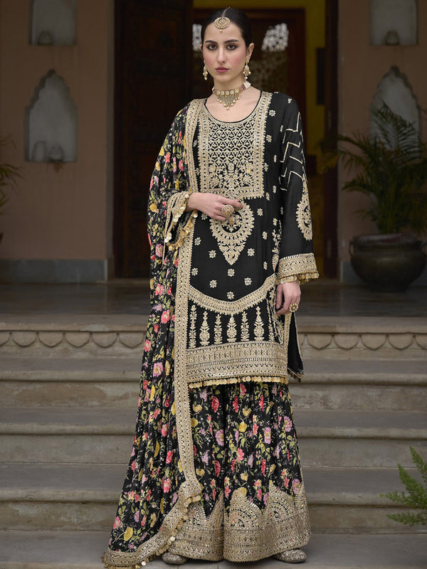 Black Heavy Chinon Sharara Suit 191869