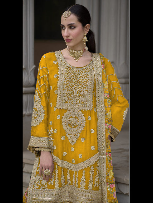 Mustard Heavy Chinon Sharara Suit 191870 Closure View