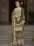 Mehndi Green Heavy Chinon Sharara Suit 191872