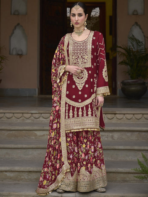 Maroon Heavy Chinon Sharara Suit 191873