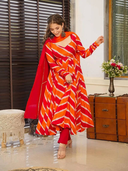 Orange Organza Anarkali Dress 191877 Closure View