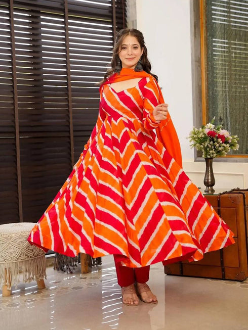 Orange Organza Anarkali Dress 191877